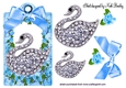 pretty diamond swan with blue roses & bow on a tag