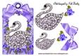 pretty diamond swan with purple roses & bow on a tag