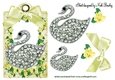 pretty diamond swan with yellow roses & bow on a tag