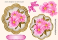 pretty pink flowers on a ornate topper with corner bows