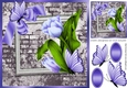 pretty corner purple tulips & butterflies with brick effect wall 8x8