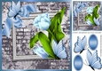 pretty corner blue tulips & butterflies with brick effect wall 8x8
