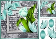 pretty corner turq tulips & butterflies with brick effect wall 8x8