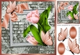 pretty corner peach tulips & butterflies with brick effect wall 8x8