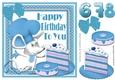 Cute  chef mouse with blue birthday cake and ages 6,7, 8 8x8