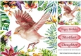 pretty flying pink bird in tropical flower frame 8x8
