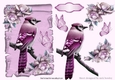 pretty pink bird on a scroll with pink roses