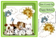 puppy love with little blue bird & green polkadot frame 8x8