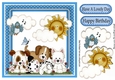 puppy love with little blue bird & blue polkadot frame 8x8