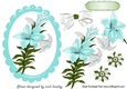 pretty turq lilies in scalloped frame with bow A5