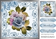 blue and cream roses in ornate scroll frame 8x8
