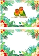 Pair of love birds on a branch in tropical flower frame insert