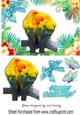 Pair of Birds cuddling on a branch in tropical flower frame A5