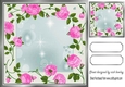 Pretty cascading cerise roses with silver frame card front/insert