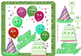 Toony birthday balloons with green cake 8x8