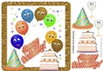 Toony birthday balloons with gold cake 8x8