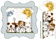 cute little puppies with little blue bird & clouds silver polkadot frame 8x8