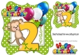 cute monkey birthday age (two green) with balloons 8x8