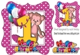 cute monkey birthday age (one pink) with balloons 8x8