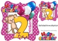 cute monkey birthday age (two pink) with balloons 8x8