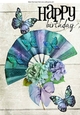 pretty blue rainbow fan with flowers and butterflies A4