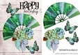 pretty green rainbow fan with flowers and butterflies A5