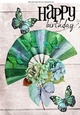 pretty green rainbow fan with flowers and butterflies A4
