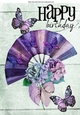 pretty purple rainbow fan with flowers and butterflies A4