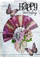 pretty pink rainbow fan with flowers and butterflies A4
