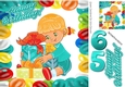 happy girl celebrating her birthday with presents (turq) 8x8
