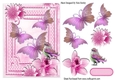 pretty pink butterflies, flowers & bird A5