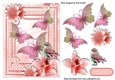 pretty peach butterflies, flowers & bird A5