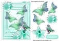 pretty turq butterflies, flowers & bird A5