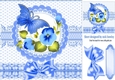 pretty blue corner flowers with butterfly and bow 8x8