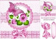pretty pink corner flowers with butterfly and bow 8x8