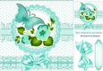 pretty turq corner flowers with butterfly and bow 8x8