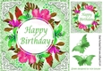 lovely floral green/pink birthday card with butterflies 8x8