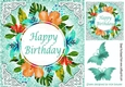 lovely floral turq/peach flowers birthday card with butterflies 8x8