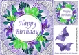 lovely floral purple birthday card with butterflies 8x8