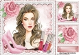 pretty lady, pink shoes, rose & lip glosses 8x8