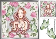 pretty lady in cascading pink rose frame with butterflies 8x8