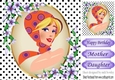 trendy lady with black polkadot and purple flowers 8x8
