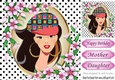trendy lady with black polkadot and pink flowers 8x8