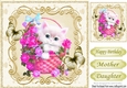 cute kitty in a basket of cerise flowers with butterflies 8x8