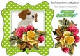 cute puppy with roses/flowers in green polkadot frame