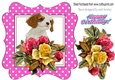 cute puppy with roses/flowers in cerise polkadot frame