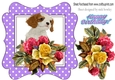 cute puppy with roses/flowers in purple polkadot frame