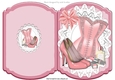 Ladies basque, shoes, makeup in pink polkadot bracket card