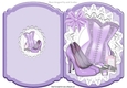 Ladies basque, shoes, makeup in purple polkadot bracket card