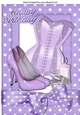 Ladies basque, shoes, makeup in purple polkadot A4 Frame
